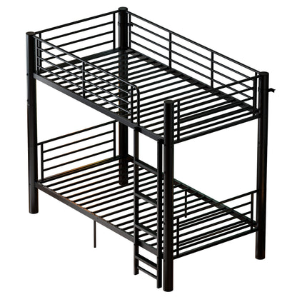 Metal Twin Over Twin Bunk Bed, Convertible into 2 Separate Twin Beds, 13.78" Full-Length Guardrails, Extra-Wide Ladder, Anti-Tip Brackets, Black Bunk Bed Frame for Kids, Teens & Adults