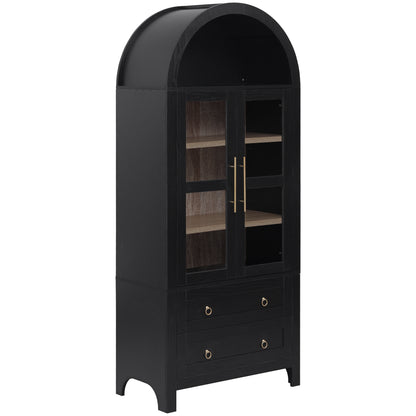 K&K 71" Tall Arched Kitchen Pantry Cabinet with 2 Large Drawers, Modern Farmhouse Kitchen Storage Cabinets with Adjustable Shelves