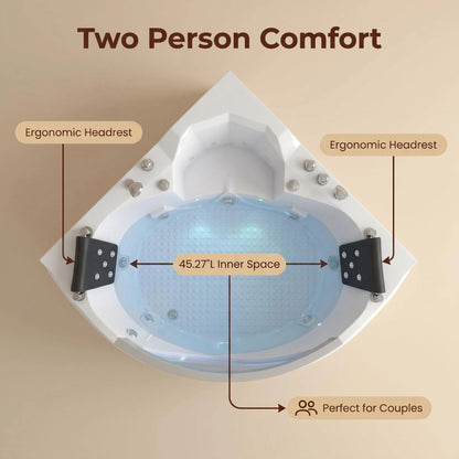 59" light luxury double corner whirlpool bathtub, 20 sets of multi-directional massage nozzles, chromotherapy healing atmosphere, brand-level certified accessories