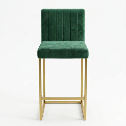 25.6 Inch Counter Height Bar Stools Set of 2 with Velvet Cushion and Back Modern Bar Chairs for Kitchen Island Counter with Metal Leg for Restaurant Dining Room Office, Green and Gold