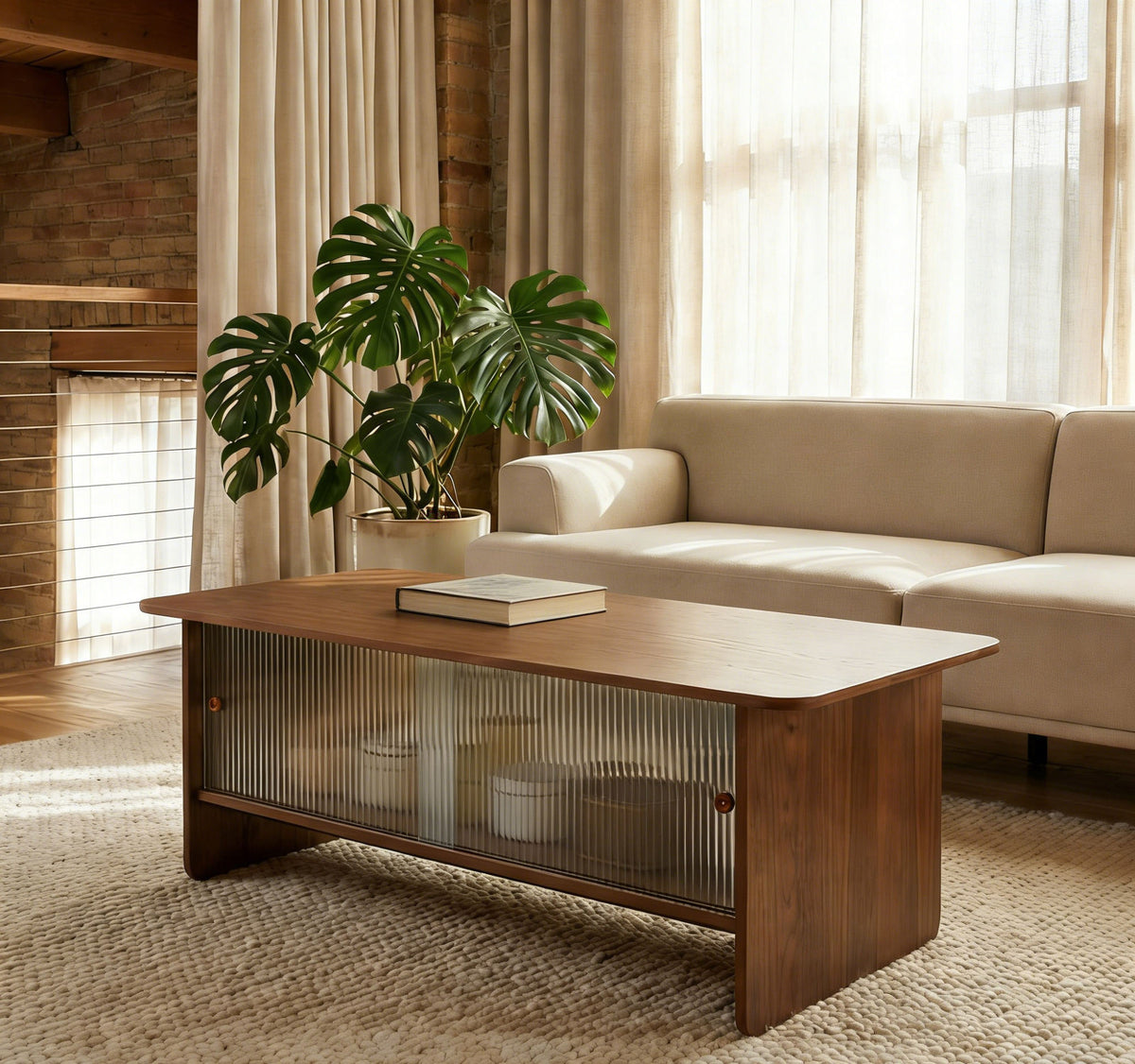 47-inch rectangular modern minimalist coffee table with a storage cabinet featuring glass sliding doors, suitable for living rooms, bedrooms and offices, easy to assemble, brown
W3935P408518/D25001Z
