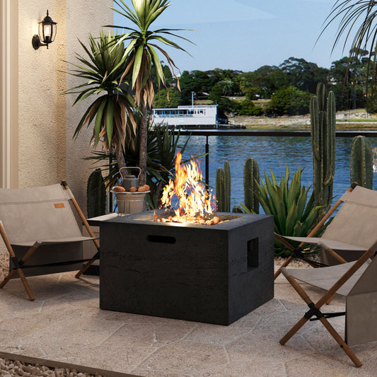 U_Style MGO Outdoor Square Fire Pit with Steel Burner,Lightweight 24.02-inch Propane Fire Pit Table with Adjustable Flame, 40,000 BTU, Lava Rocks, and Rain Cover for Patio,Backyard, and Poolside