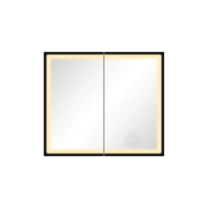 30*26 inch Black Metal Framed Wall mount LED Bathroom Medicine Cabinet with Mirror