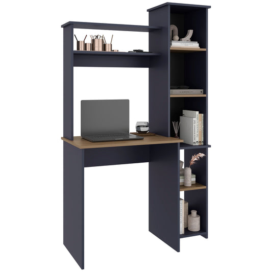 Versalles Writing Desk, Modern Studio or Office Desk, Two Superior Shelves, And Five Side Open Shleves For Books Organization