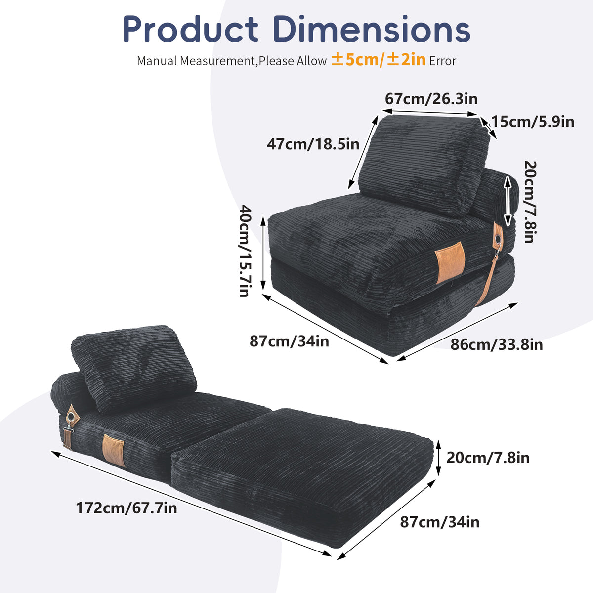Lazy Sofa Bean Bag Chair,Folding Sofa Bed,Comfy Portable Convertible Fold Out Lounge Chairs for Living Room Bedroom.