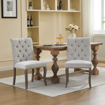 Upholstered Chenille Fabric Accent Dining Chair, Curved Solid Wood Legs, Elegant Tufted Club Dining Room Kitchen Room Dining Chair – Beige