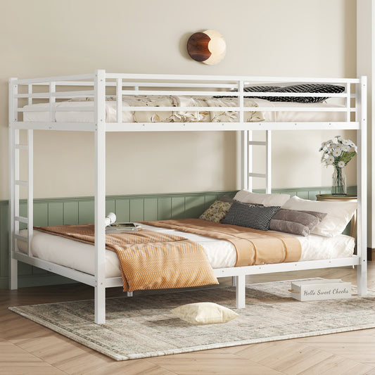 Metal Queen over Queen Bunk Bed for Teens and Adults, Space-Saving/Noise Reduced/No Box Spring Needed, White