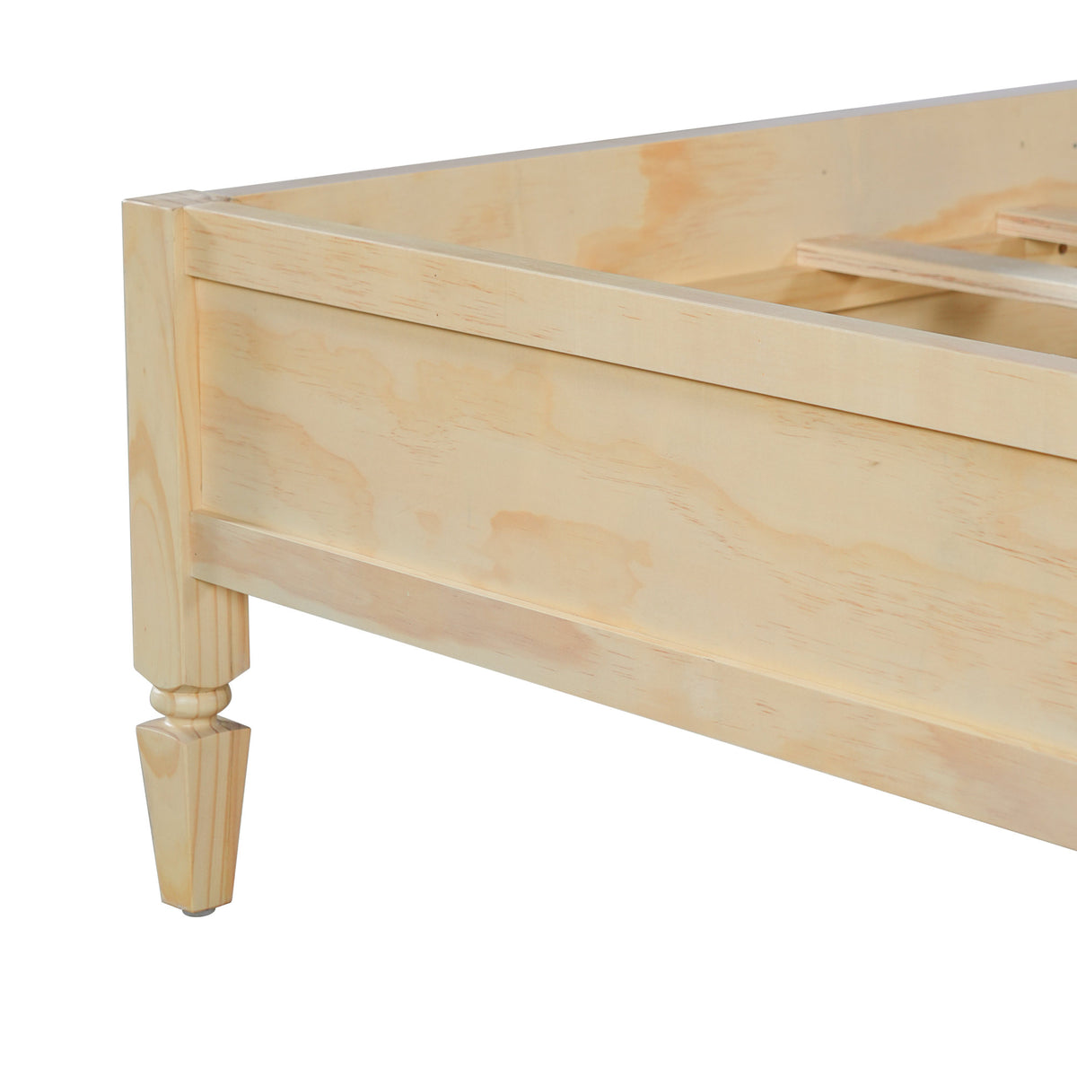 King Size Wood Platform Bed Frame with Classic Panel Headboard, Natural Finish, Solid Wood and MDF Construction, 10 Wooden Slats, No Box Spring Needed
