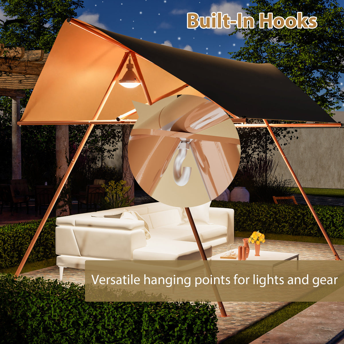 Hexagonal Shade Sail Canopy, Large 206'x118" UV Block Sun Shade with UPF 50+, Waterproof High-Density Polyester Fabric
