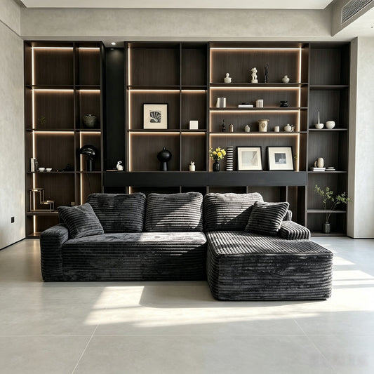 New 96inch Boneless Couch Sofa With Foam and Spring L Shaped Right Corner Facing the Sofa,Gray
