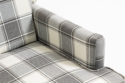Upholstered Accent Chair, Vintage Armchair with Grey Linen Fabric and Nailhead Trim