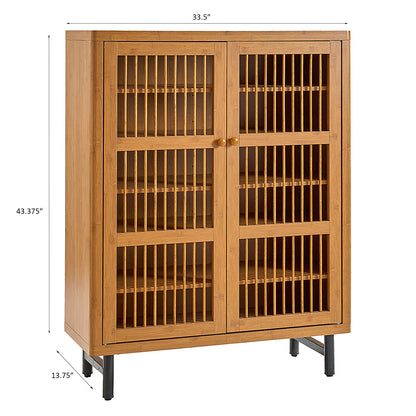 Walnut Modern Shoe Cabinet with Louver Doors, 6-Tier Entryway Organizer with Adjustable Shelves, MDF and Iron Construction, Natural Finish