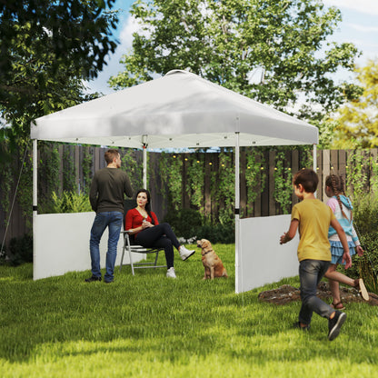 Outsunny 10" x 10" Pop Up Canopy Tent with 2 Half Sidewalls, UV50+ Height Adjustable Instant Sun Shelter with Wheeled Carry Bag, White