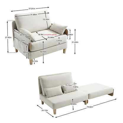 Foldable sofa bed recliner, 3-in-1 convertible sleeper, mid-century modern decor, suitable for small spaces, with three pillows, can be placed in the bedroom study room guest