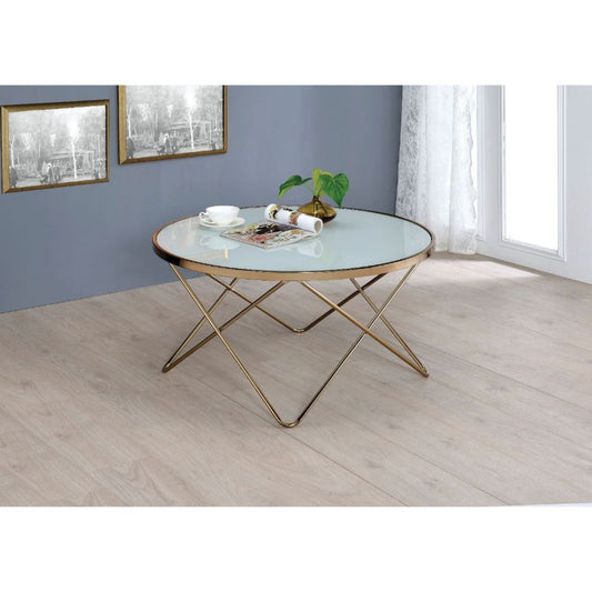 Brielle Champagne Round Coffee Table with Frosted Glass