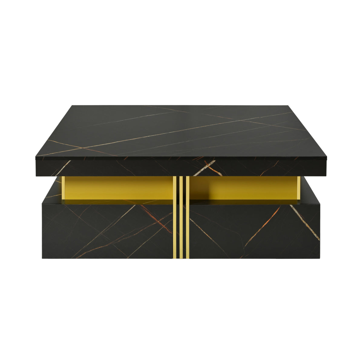 Modern Black Square Storage Coffee Table With 4 Drawers