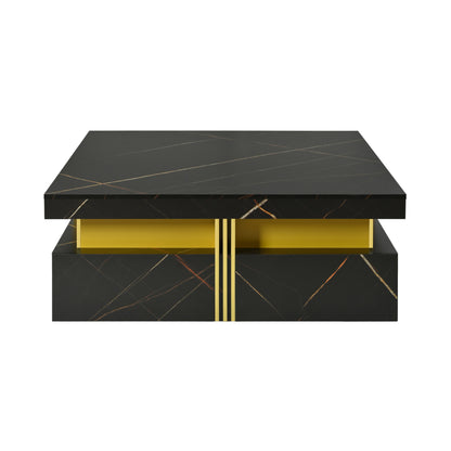 Modern Black Square Storage Coffee Table With 4 Drawers
