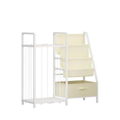 Kids Bookshelf and Toy Storage Organizer, Dual-Sided Children Bookshelf with Figure Display Storage and Book Sling Pockets, Toy Organizer for Playroom, Bedroom and Nursery