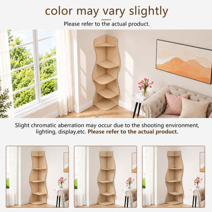 (Old Sku : W5156P534910)5-Tier Corner Shelf, Modern Wavy Corner Bookshelf, Tall Corner Storage Rack for Living Room, Bedroom, Kitchen, Home Office, Space-Saving Display Stand with Rounded Edges