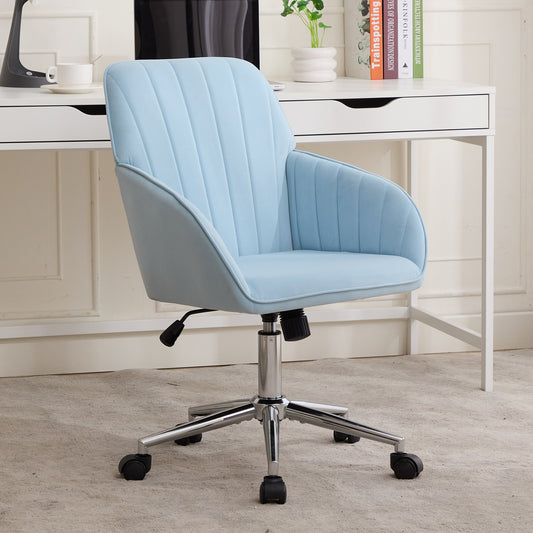 TY Ergonomic Office Chair in Baby Blue Velvet with Adjustable Backrest and Silver Base, Ideal for Home Bedroom and Long Sitting