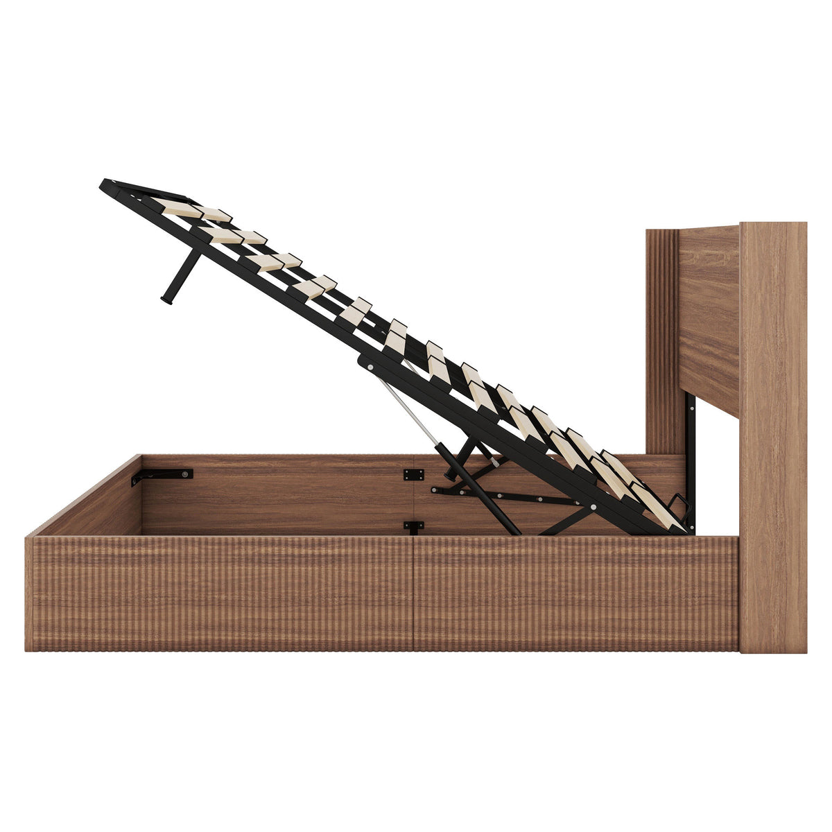 (Queen size) bed frame with a grooved and undulating lifting storage function, featuring a lifting storage feature, safe and beautiful / without noise, a wooden slat platform bed frame in a natural