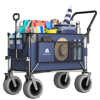 Multi-Functional Push-Pull Folding Wagon Cart with Rotating Handle & 9x4 Beach Tires for Camping & Beach –Heavy-Duty, Large Capacity for Transport, Groceries, and Outdoor Use