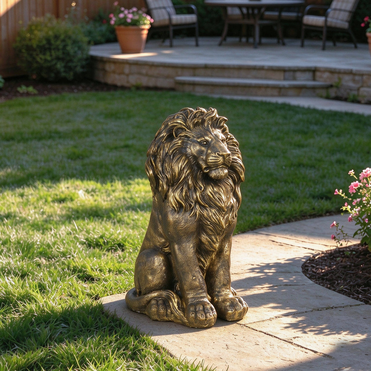 24.61' Outdoor Lion Statue, Magnesium Oxide Stone Composite Animal Sculpture Statue Decor for Front Door, Yard Patio Garden, Antique Bronze Finish, Ideal Gift for Housewarming & Estate Decoration