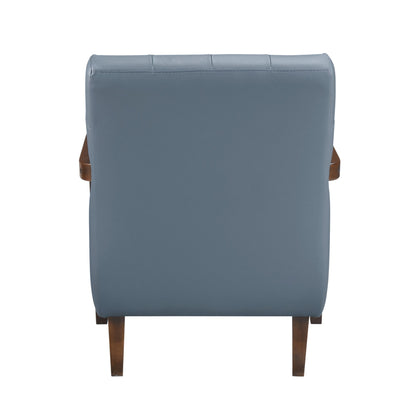 Modern Style Accent Chair Blue Leather Upholstered Tufted Detail Walnut Finish Wood Furniture 1pc