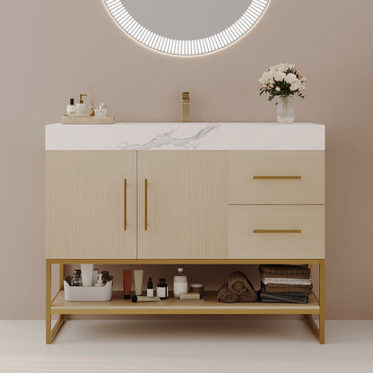 36' Modern Free-Standing Bathroom Vanity with Seamless Ceramic Sink & Sintered Stone Top