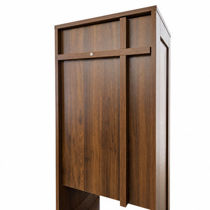 Tall Narrow Storage Cabinet, Wooden Freestanding Bookshelf with Doors & drawer, Slim Display Bookcase for Living Room, Bedroom, Home Office