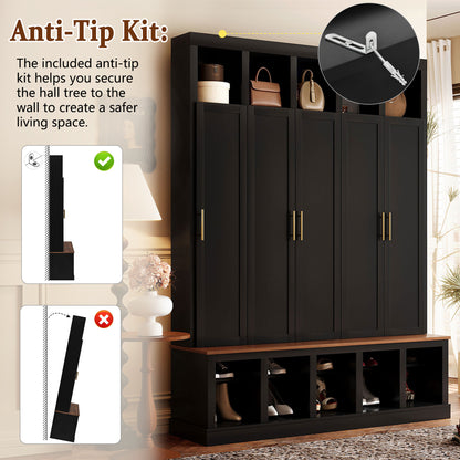 U-Can Farmhouse Entryway Storage Cabinet Coat Closet with Shoe Rack & Display Cubbies