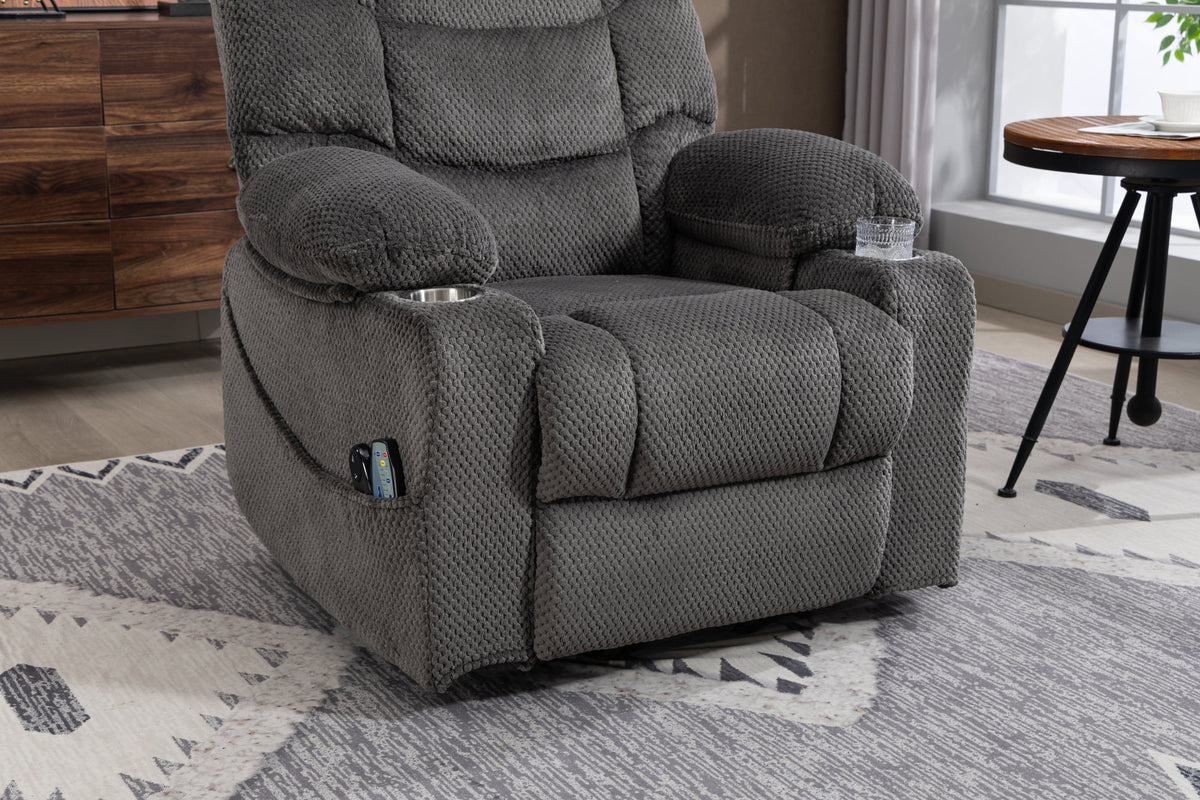 Ultra wide electric lounge chair with hot massage heating and auxiliary standing function - velvet rotating lounge chair for living room, bedroom, and office use