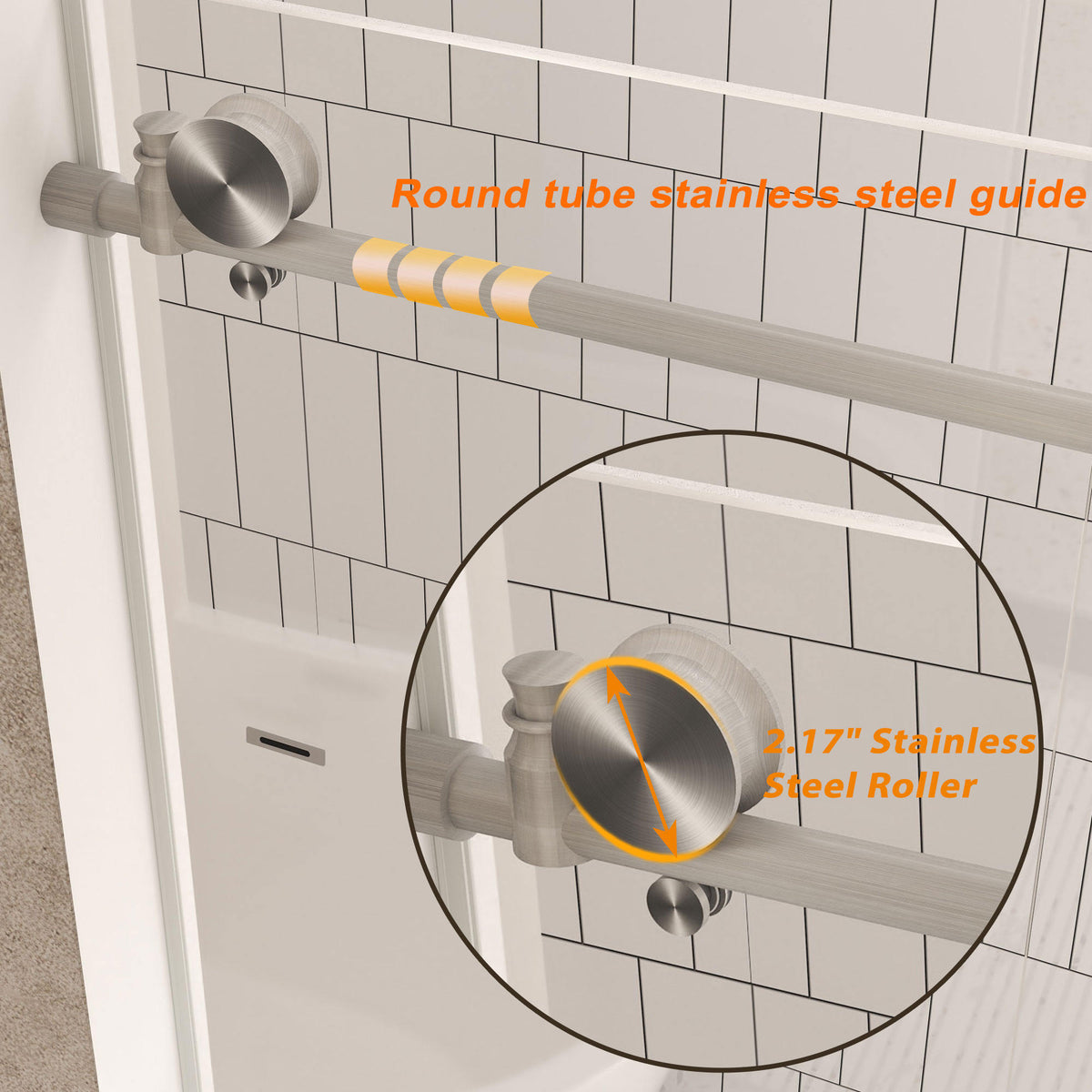 Frameless shower door 56-60 "W x 76" H, 1/4 "(6 mm) Clear Tempered Glass, Explosion Proof Film, Stainless Steel Handle,Brushed Nickel
