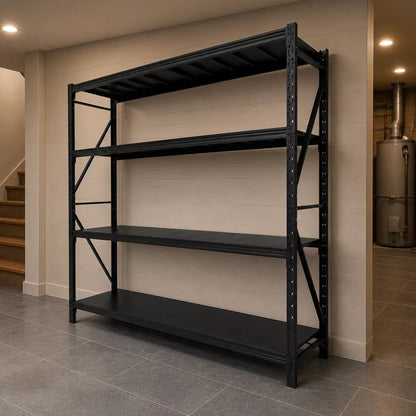 4-Tier Heavy Duty Storage Shelves, 70.87"W x 23.62"D x 71.26"H Metal Shelving Unit, 6000 LBS Capacity Industrial Steel Utility Rack, Adjustable Garage Shelving for Basement, Warehouse - Black