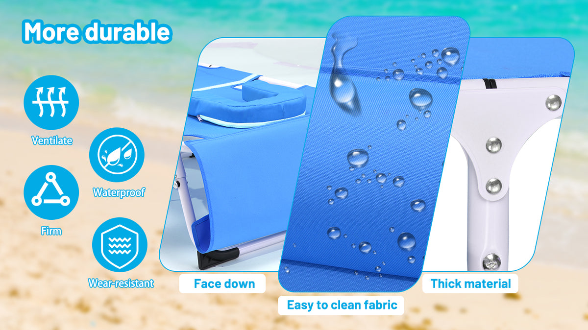 3-in-1 Heavy Duty Tanning Chair with Face Hole Adjustable 5-Position Folding Chaise Lounge Chairs for Outside Portable Lay Flat Beach Lounge Chair for Outdoor Sunbathing Patio Pool Lawn Camping Deck P