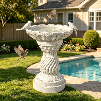 16.54' Garden Bird Bath Statue, Magnesium Oxide White Pedestal Birdbath, Outdoor Bird Water Bowl with Bird Sculpture, Yard Lawn Patio Ornament, Gift for Garden & Bird Lovers