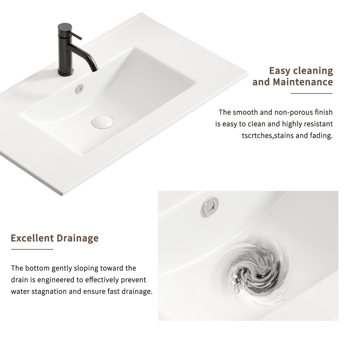 24 inch Bathroom Vessel Sink, Ceramic Bathroom Vanity Sink Top with Overflow, No Drain Convenient for Storing Personal Items - Glossy White