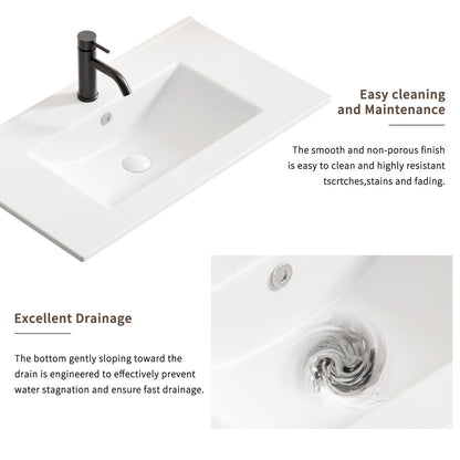 24 inch Bathroom Vessel Sink, Ceramic Bathroom Vanity Sink Top with Overflow, No Drain Convenient for Storing Personal Items - Glossy White