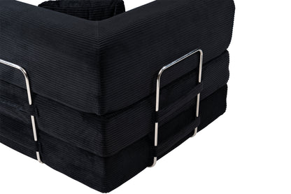 Convertible Sofa Bed, Folding Floor Couch Corduroy Fold Out Couch Bed Futon Sleeper Mattress with Pillows, Boneless Sofa for Living Room Bedroom,BLACK