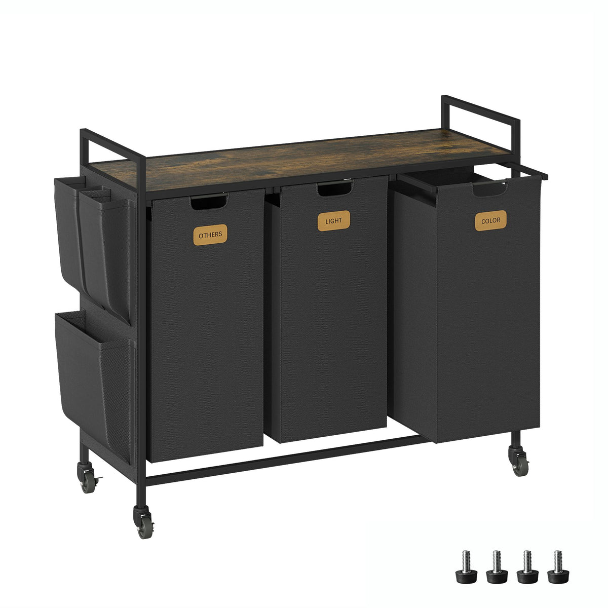 3 Section Laundry Hamper, Laundry Sorter with Wheels, Laundry Basket Organizer with Shelf & 3 Pull-Out Removable Bags, Dirty Clothes Hamper Organizer for Laundry Room Bathroom Dorm ,39.6 gallons(150L)