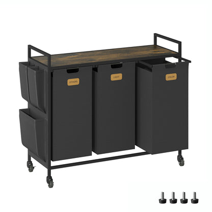 3 Section Laundry Hamper, Laundry Sorter with Wheels, Laundry Basket Organizer with Shelf & 3 Pull-Out Removable Bags, Dirty Clothes Hamper Organizer for Laundry Room Bathroom Dorm ,39.6 gallons(150L)