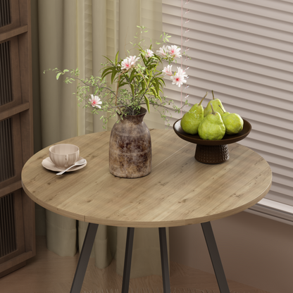 31.5 Inch Round Dining Table, Small Circle Kitchen Table with Metal Black Legs for 2-4 people, Modern Dining Room Table, Brown (only table) – Natural