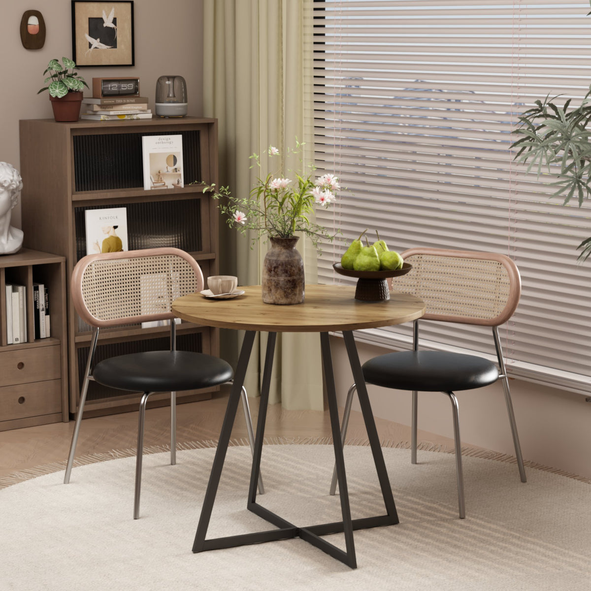 31.5 Inch Round Dining Table, Small Circle Kitchen Table with Metal Black Legs for 2-4 people, Modern Dining Room Table, Brown (only table) – Natural