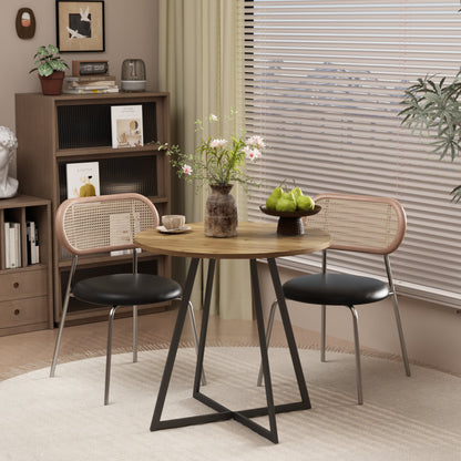 31.5 Inch Round Dining Table, Small Circle Kitchen Table with Metal Black Legs for 2-4 people, Modern Dining Room Table, Brown (only table) – Natural