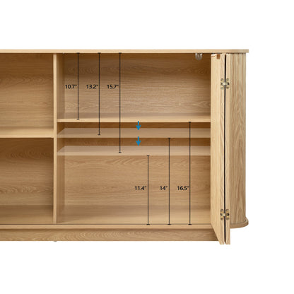 63" Wavy Storage Sideboard, Double-Door Buffet Cabinet with Adjustable Shelves, Hallway - Versatile Storage (Natural)