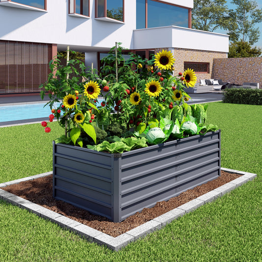 6x3x2ft 2pcs Large Raised Garden Bed Kit, Grey Rectangular Galvanized Metal Outdoor Garden Bed, Planter Raised Garden Boxes Outdoor Garden Beds for Growing Plants, Vegetables and Flowers.