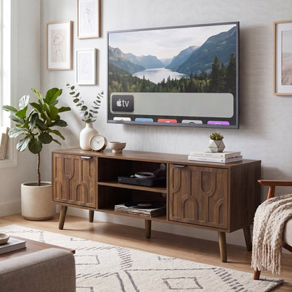 47.2-inch walnut TV stand, mid-century modern style TV stand for 32/45 inch TV, entertainment center with storage  with paper clip design, media console for living room and bedroom.