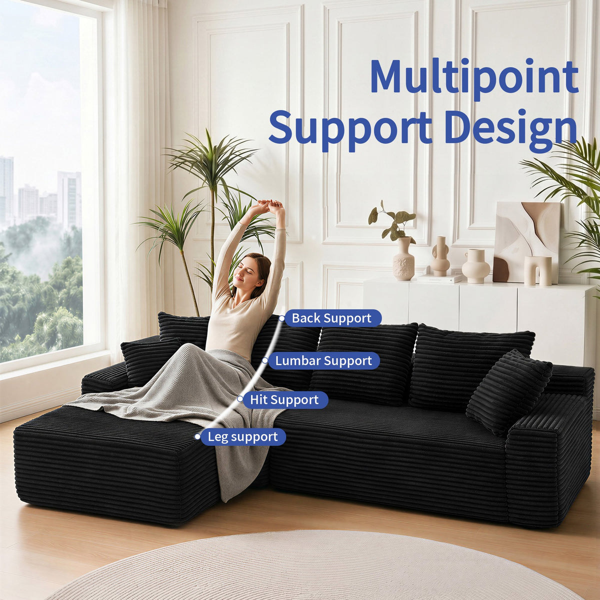 95" Sectional Couches for Living Room Cloud Couch Sofa with L-Shape Upholstered Boneless Couchs Modern Modular Sectional Couch with Chaise