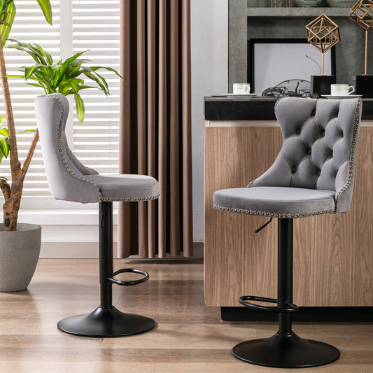 A&A Furniture, Swivel Velvet Barstools Adjusatble Seat Height from 25-33 Inch, 17.7 inch base