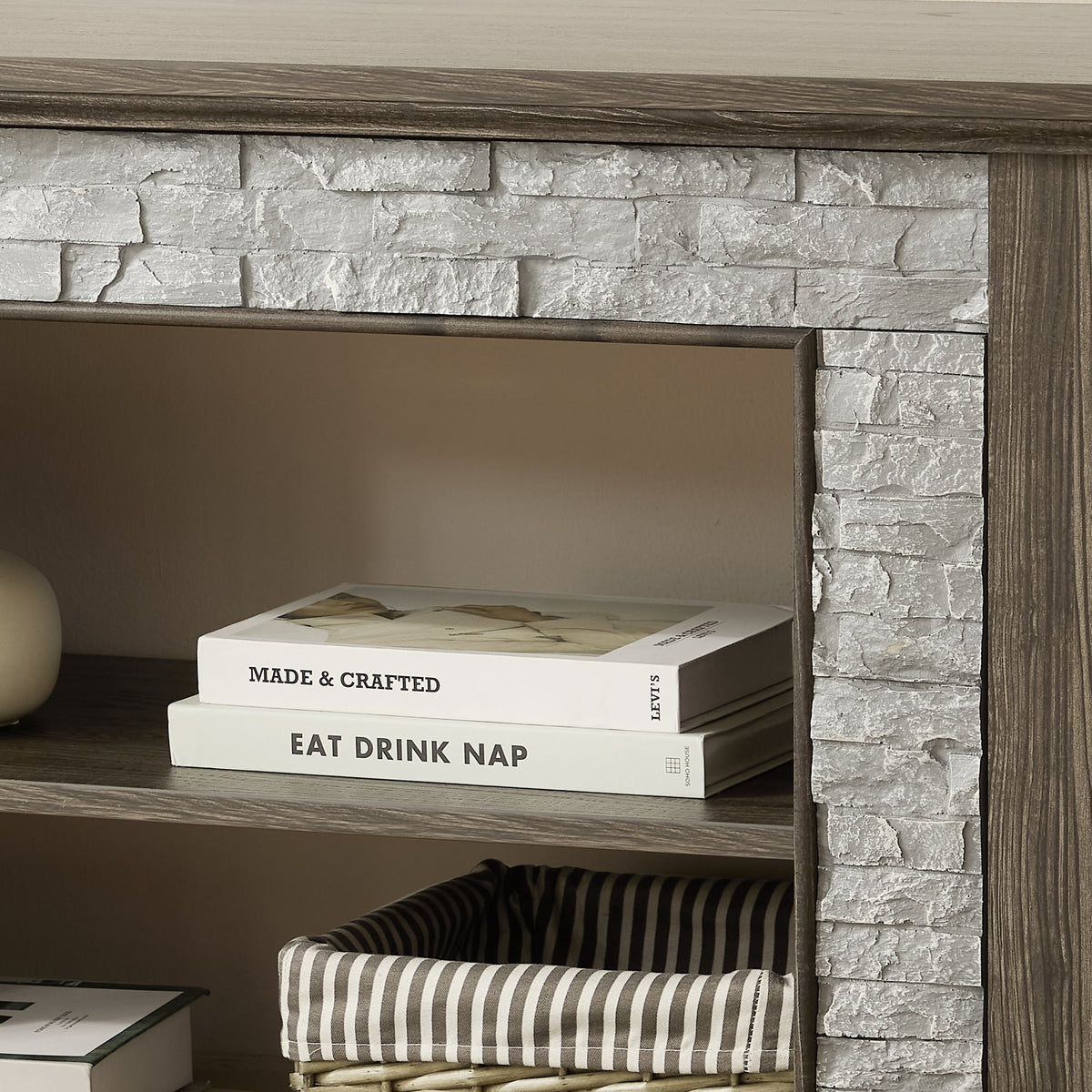 70" Modern TV Stand with 2-Door Storage, Faux Stone Media Console Cabinet, Grey Large Entertainment Center